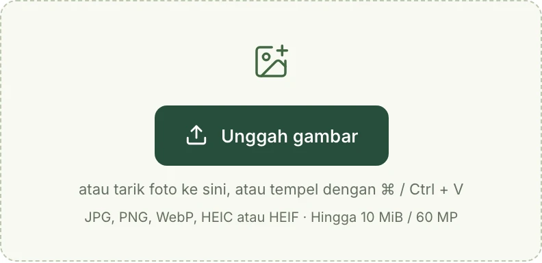Area unggahan Mattevia berbahasa Indonesia dengan tombol Unggah gambar serta daftar format dan batas ukuran file.