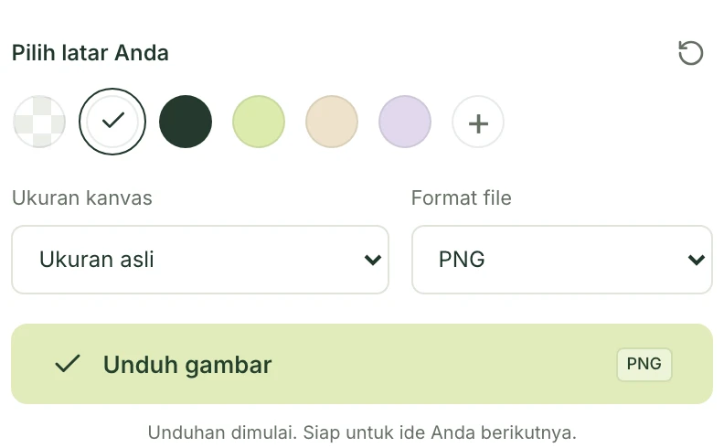 Pengaturan ekspor Mattevia dengan latar Putih dipilih sementara format file tetap PNG.